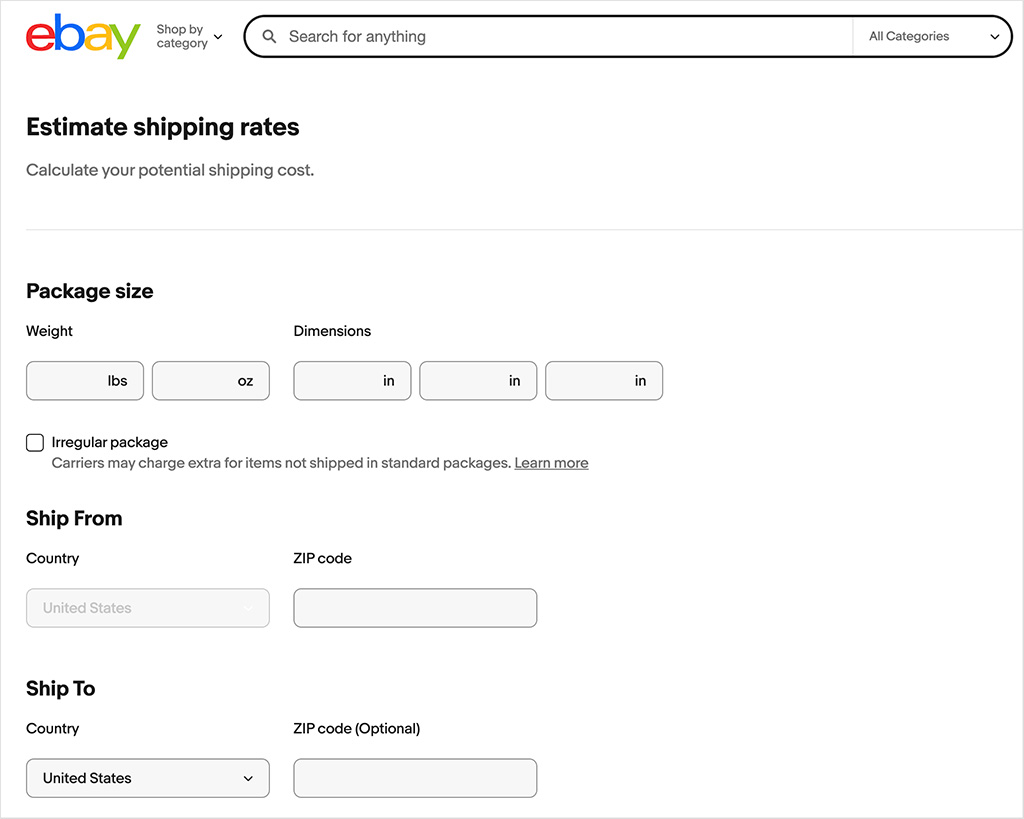 eBay's integrated shipping calculator.