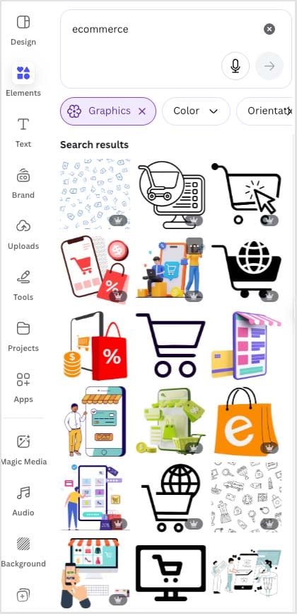 Image search results in Canva.