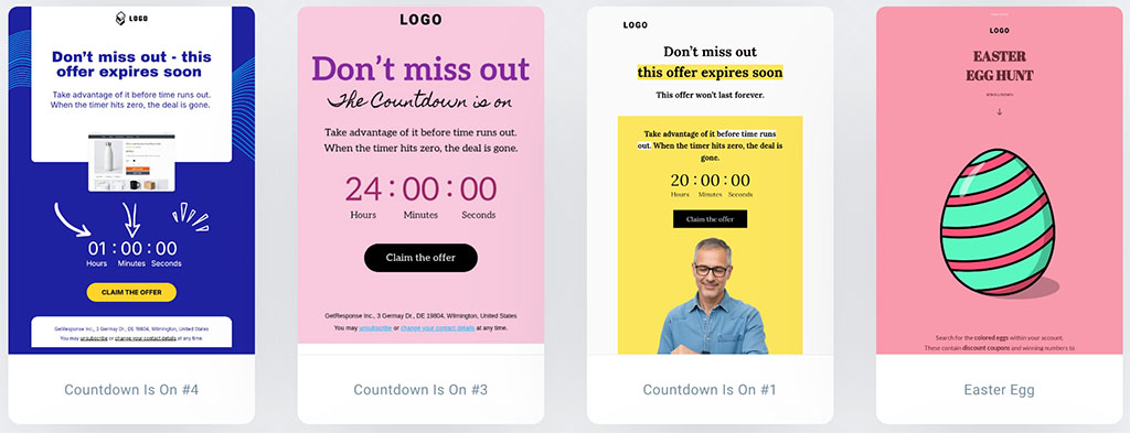 Some of the available GetResponse email newsletter templates.