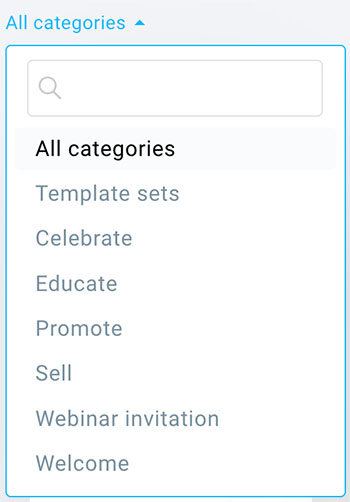 GetResponse newsletter template categories.