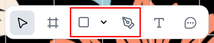 The shape tool and pen tool in Kittl's artboard menu