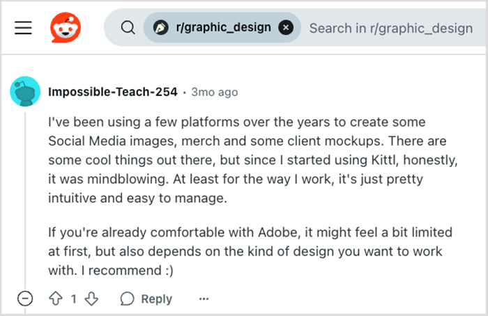 Kittl user feedback on Reddit