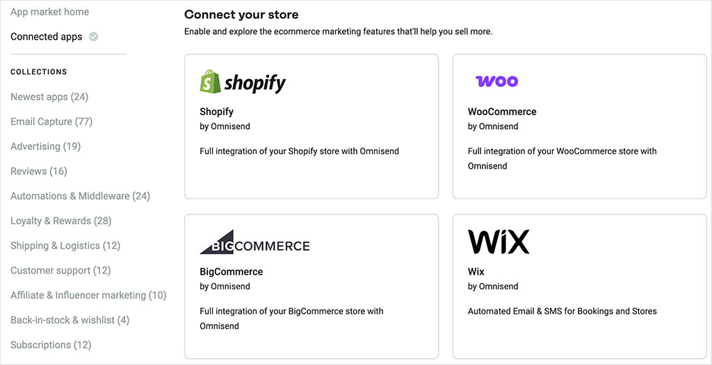 Ecommerce apps in the Omnisend app market