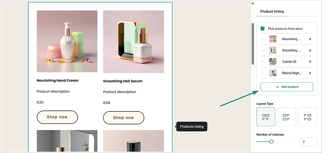 Omnisend's product picker feature