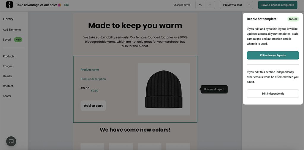 Using Omnisend's universal layout feature