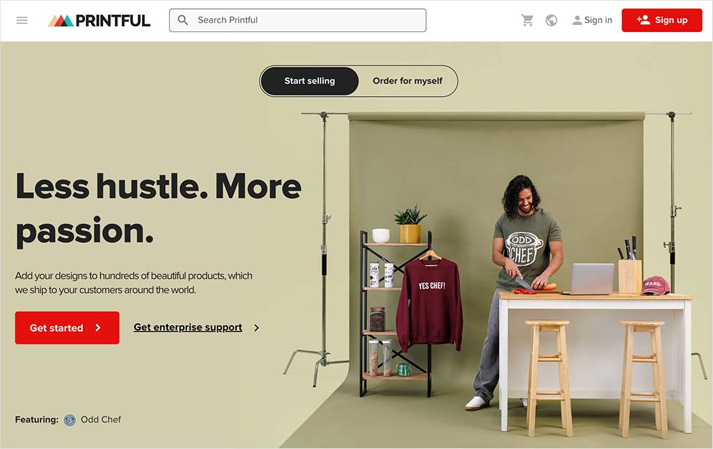 Printful home page.
