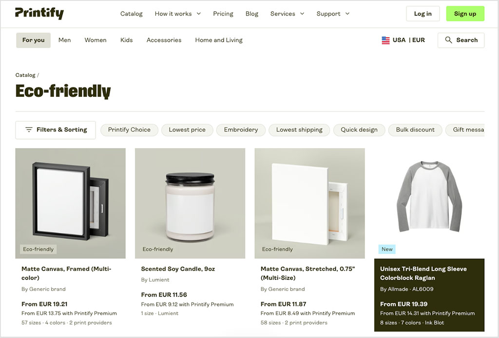 Some of Printify's 'eco-friendly' product range
