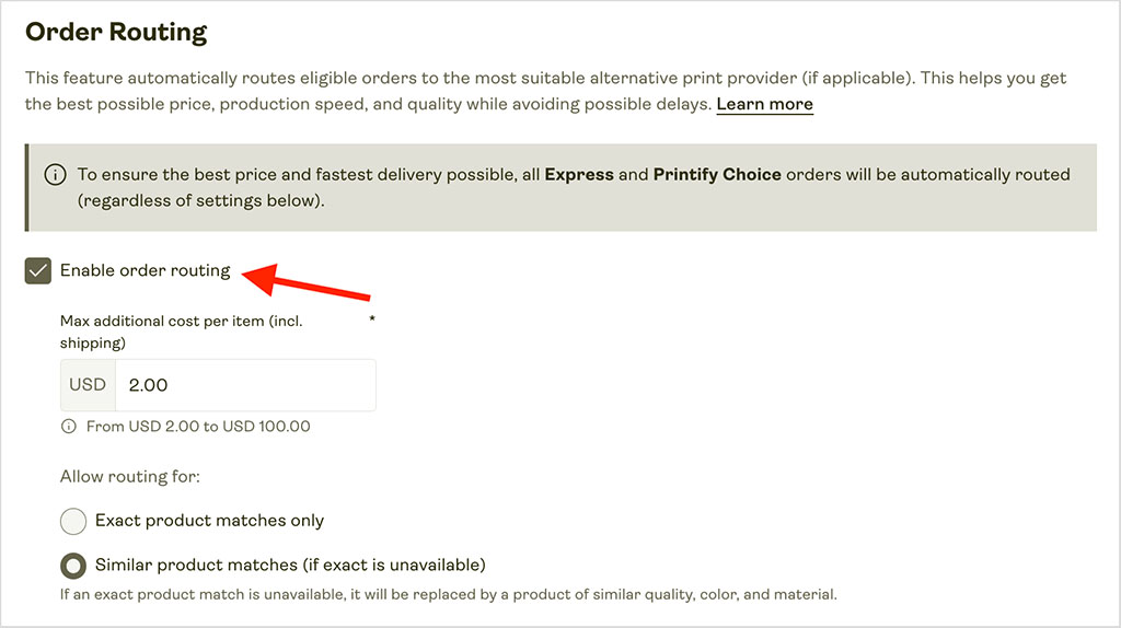 Setting up order routing in Printify