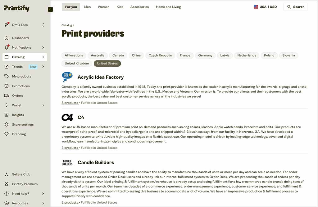 Printify print provider information