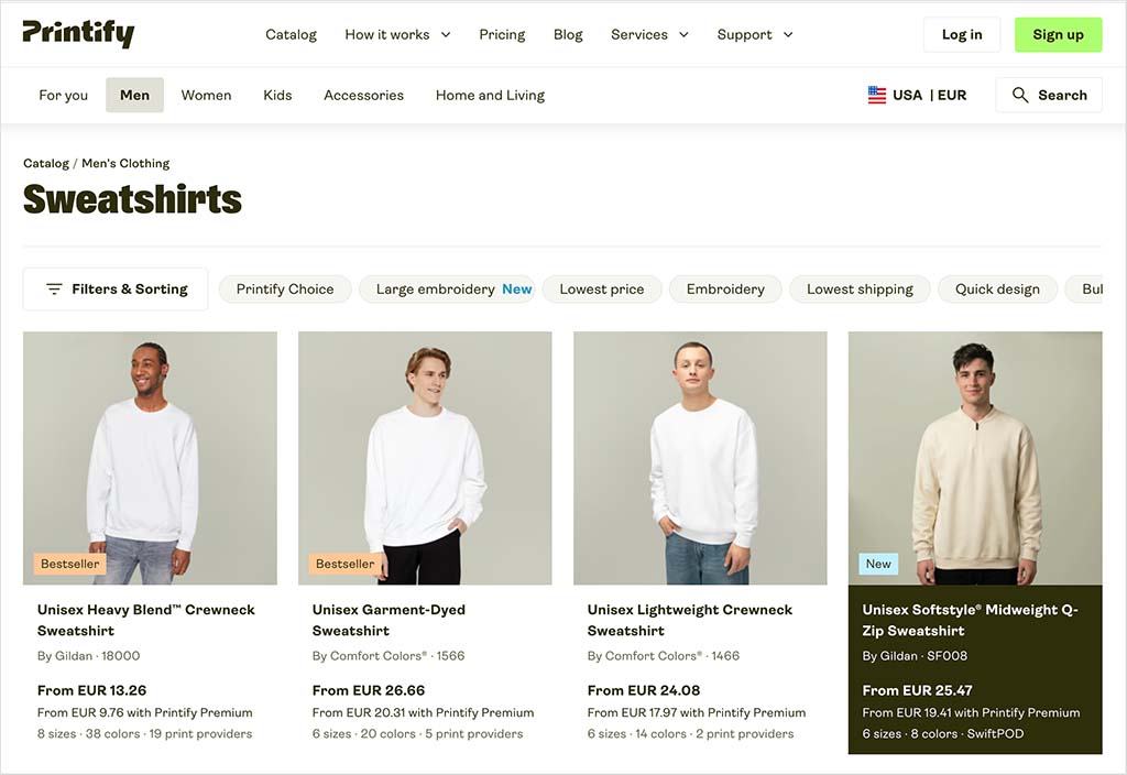 Printify's product catalog