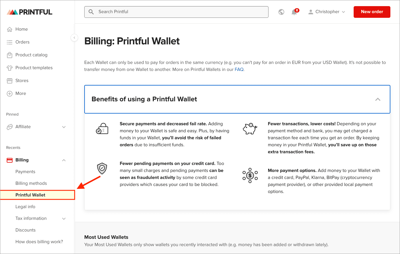 Setting up a Printful Wallet