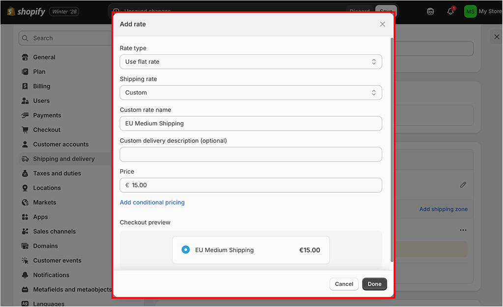Configuring shipping rates in Shopify