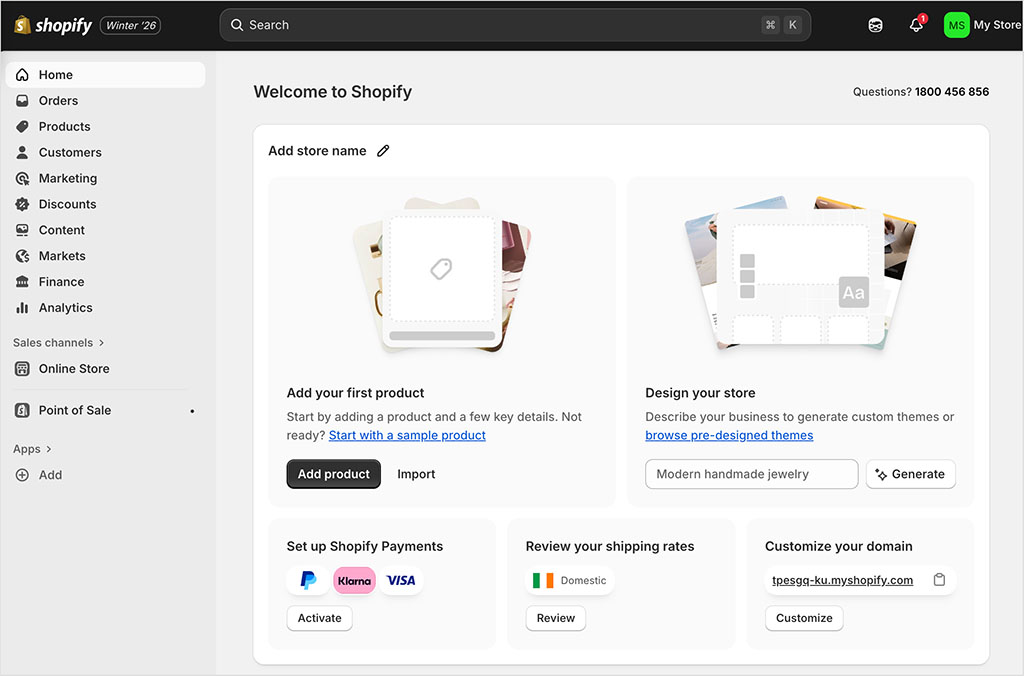 Shopify's admin dashboard