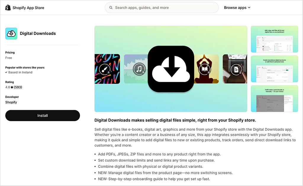 Shopify's 'Digital Downloads' app
