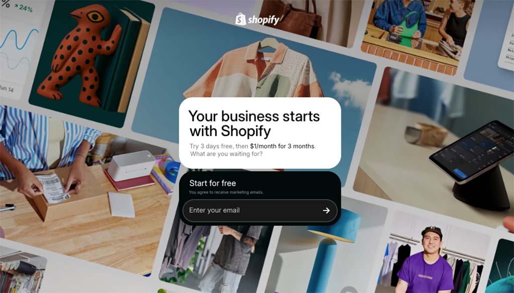 Shopify free trial signup page