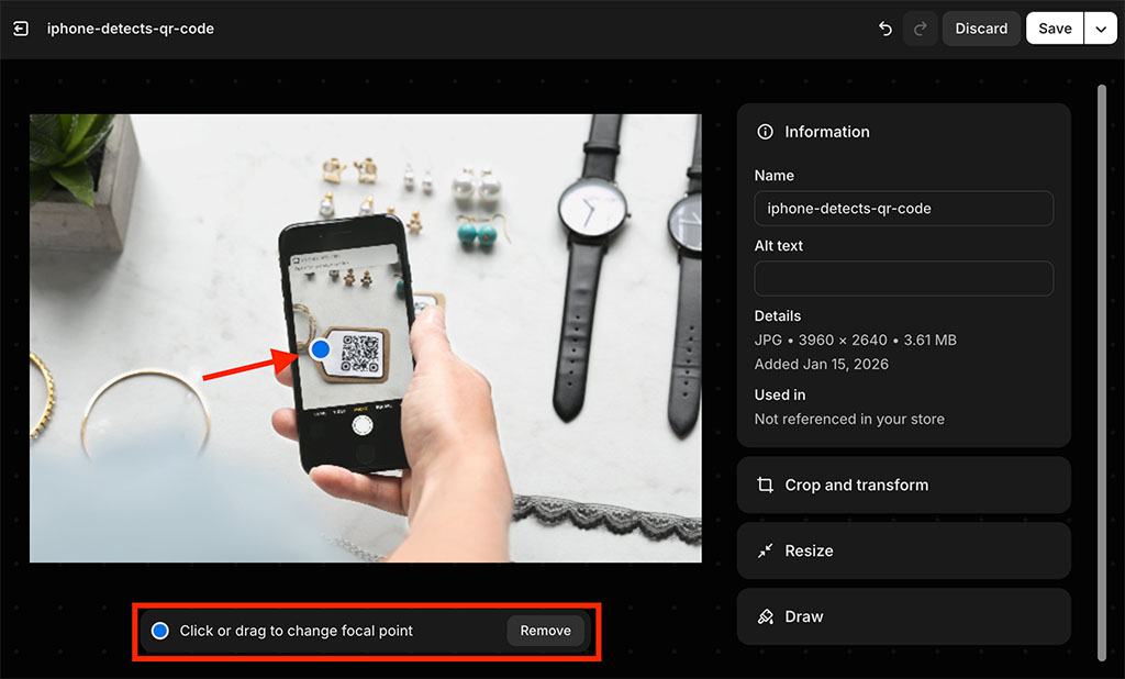 Setting a focal point on an image in Shopify.
