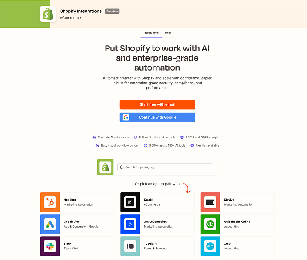 Zapier integrations for Shopify.