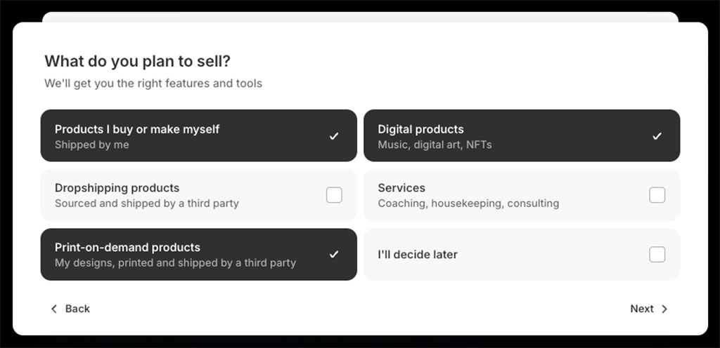 The onboarding questions asked by Shopify