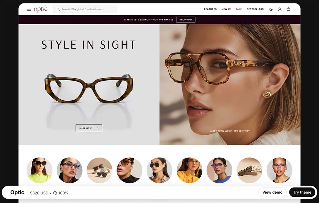 The 'Optic' template from the Shopify theme store.
