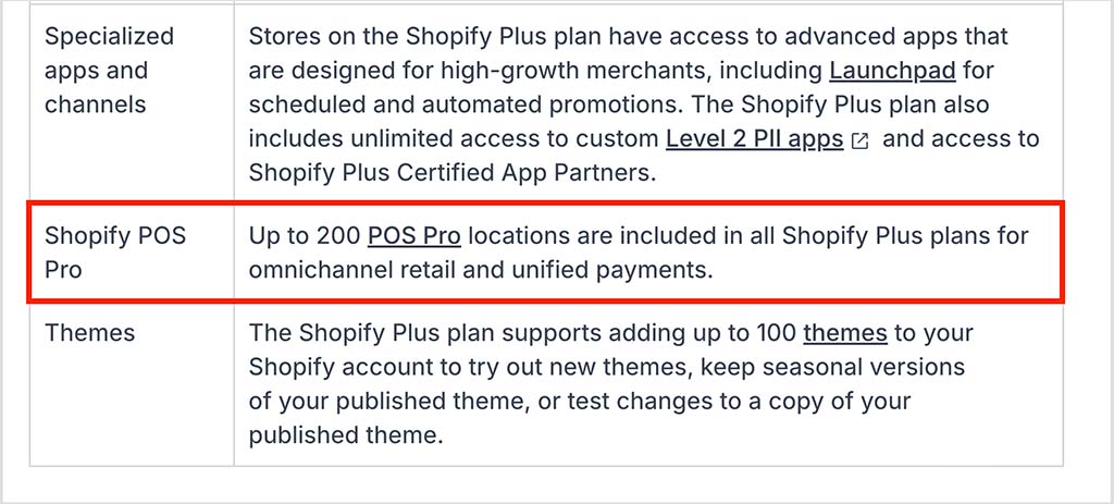 Shopify Plus users can avail of 20 'POS Pro' locations before they have to pay any POS location fees.