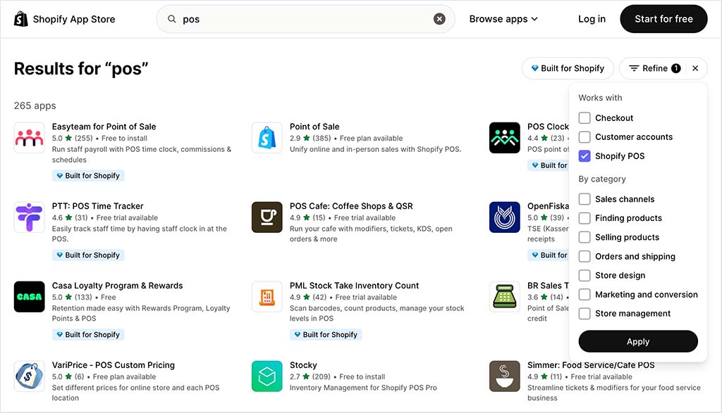 Examples of POS apps in the Shopify app store