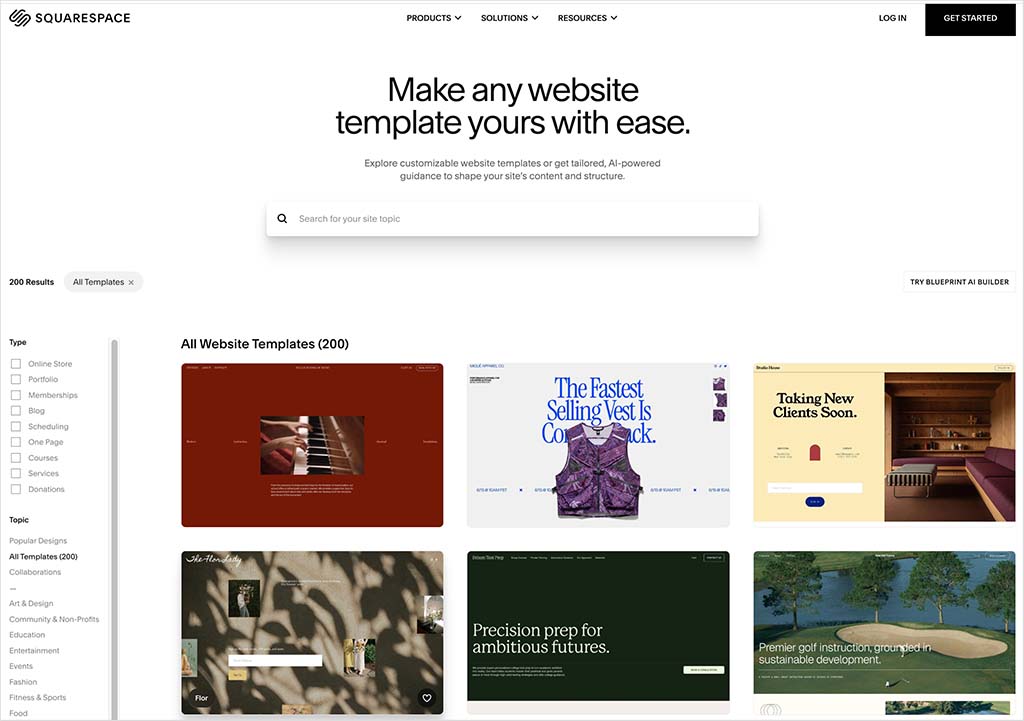 The Squarespace template library