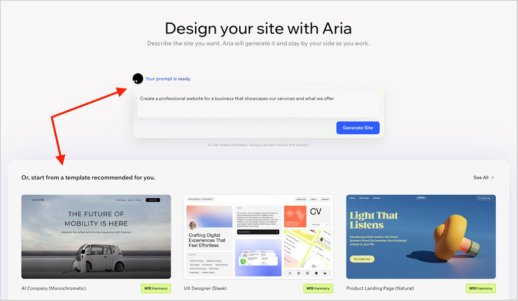 Wix site building options
