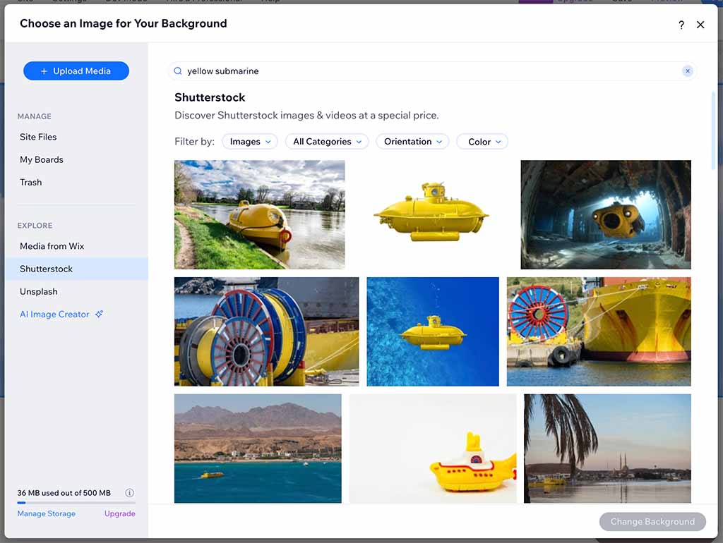 Inserting Shutterstock photography in Wix
