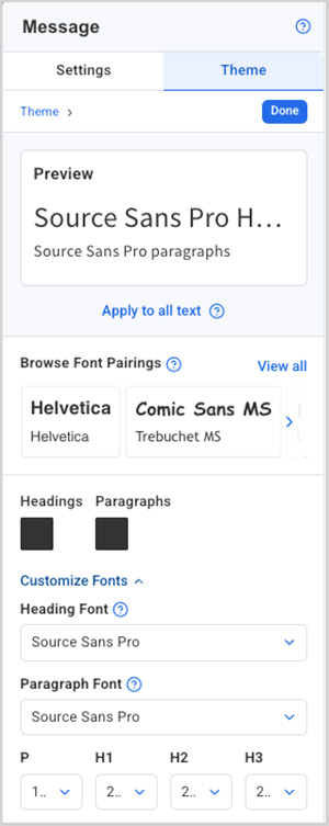 Using AWeber's 'Message theme' settings to create global font styles.
