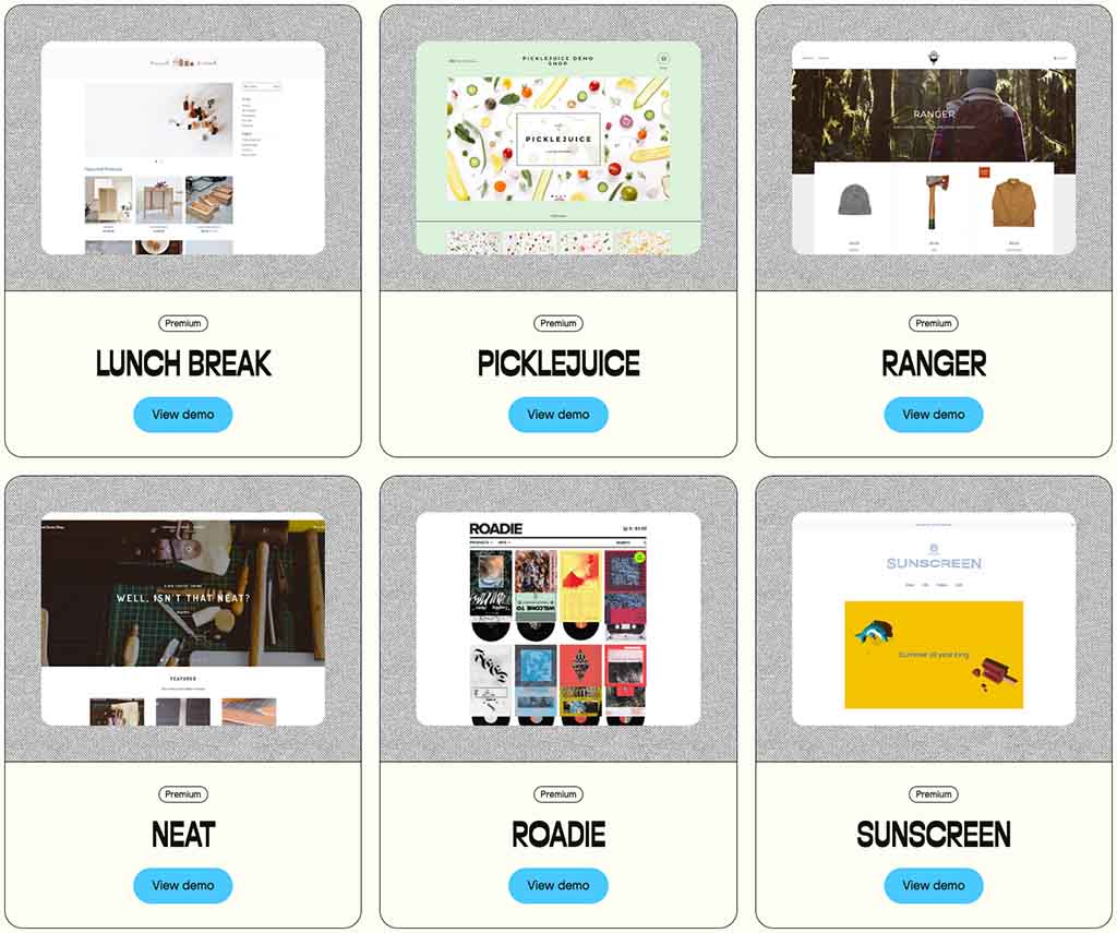 Examples of some of Big Cartel's store templates