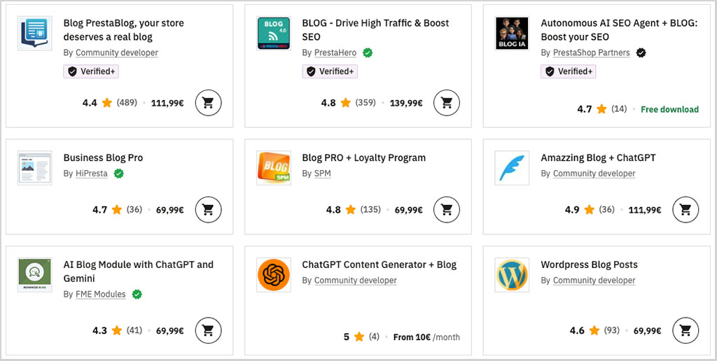Blogging apps in the PrestaShop marketplace