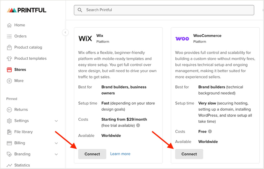 Connecting integrations in Printful