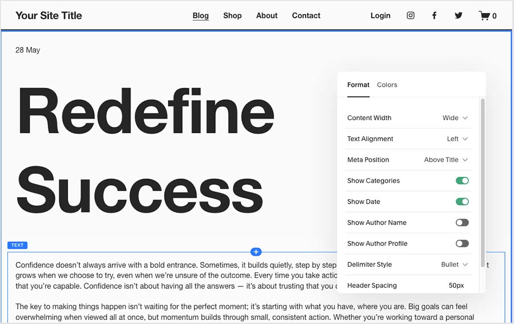 Creating a blog post in Squarespace