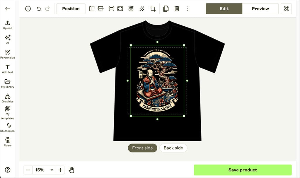 Designing a product in Printify