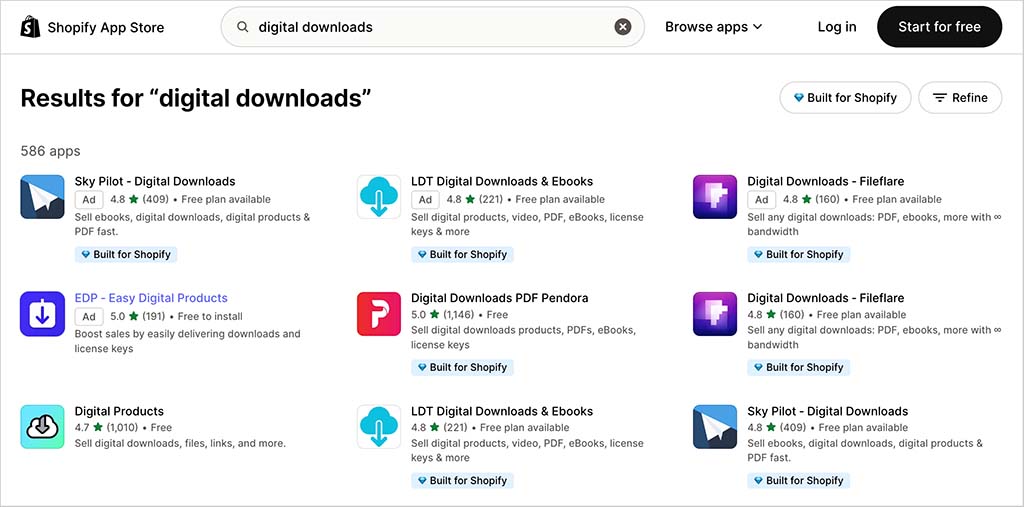 Digital downloads apps in the Shopify app store
