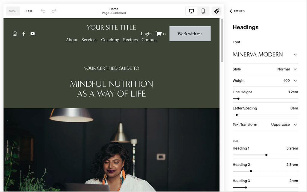 Editing a Squarespace website.