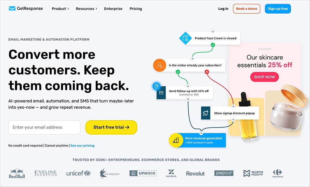 The GetResponse home page.