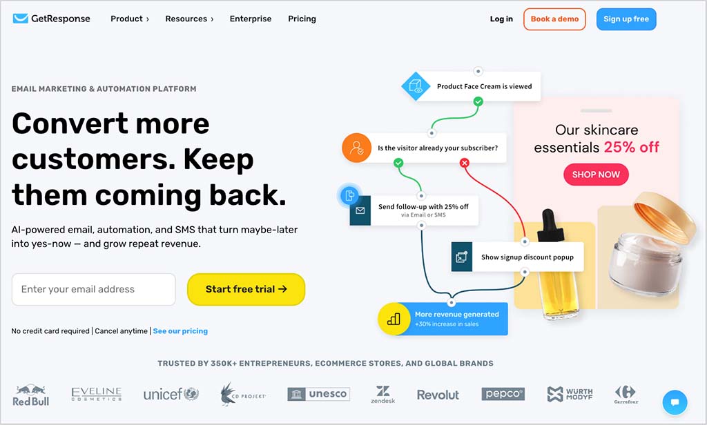 GetResponse home page.