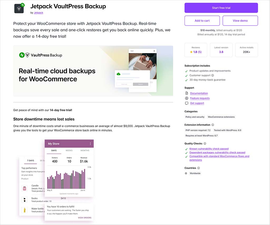 The 'Jetpack' backup plugin for WooCommerce