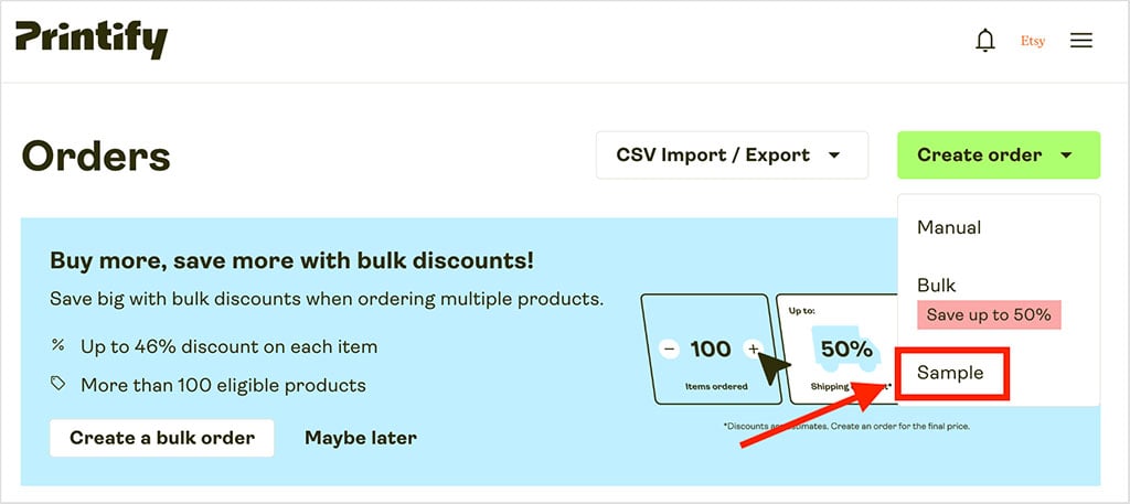 Ordering a sample product in Printify