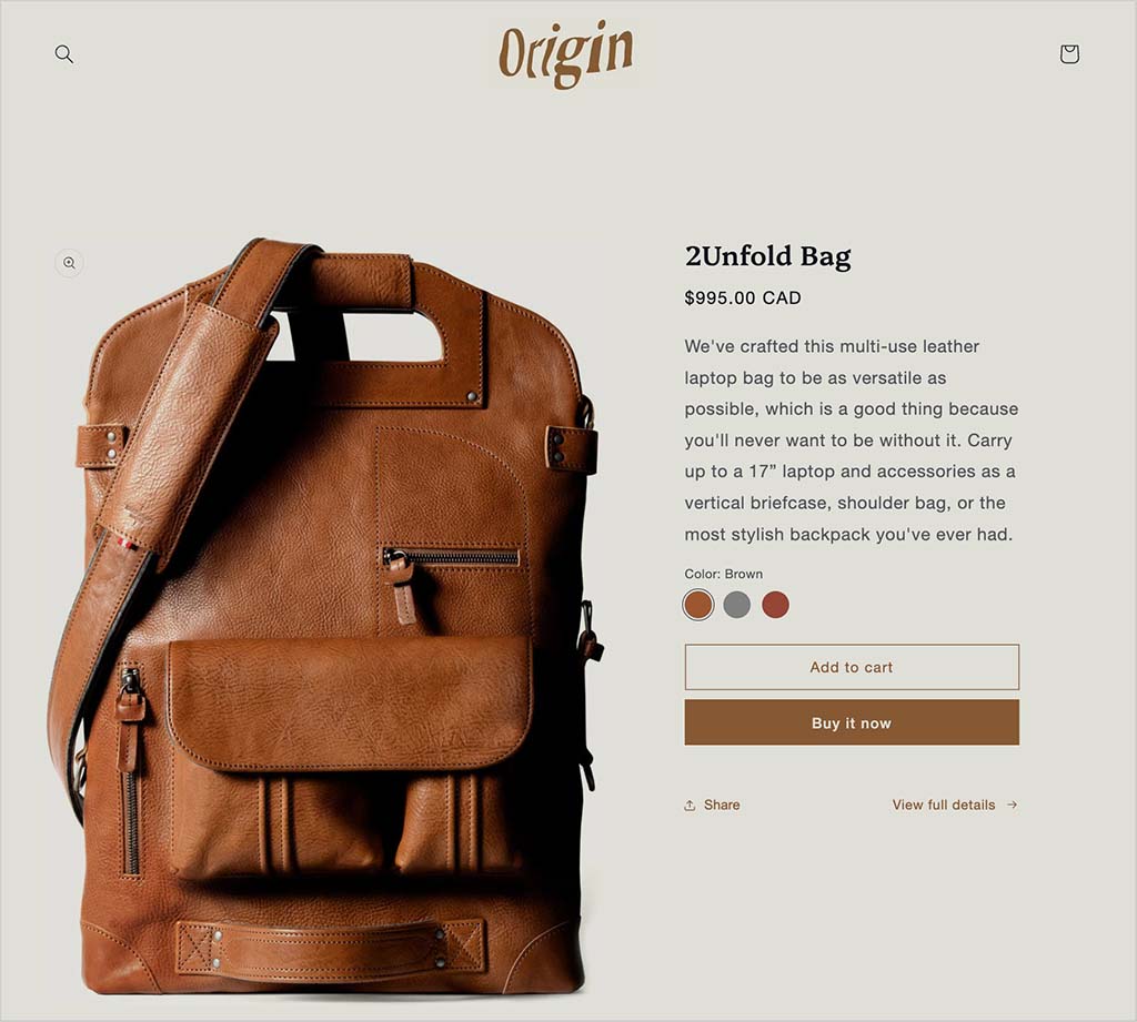 Shopify's 'Origin' theme