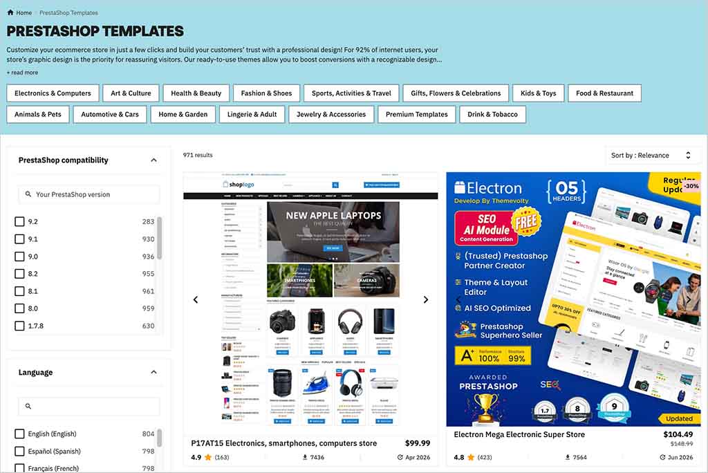 PrestaShop theme store
