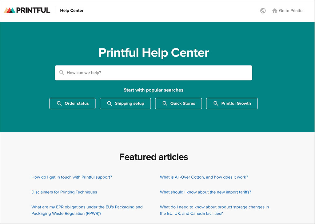 The Printful help center.