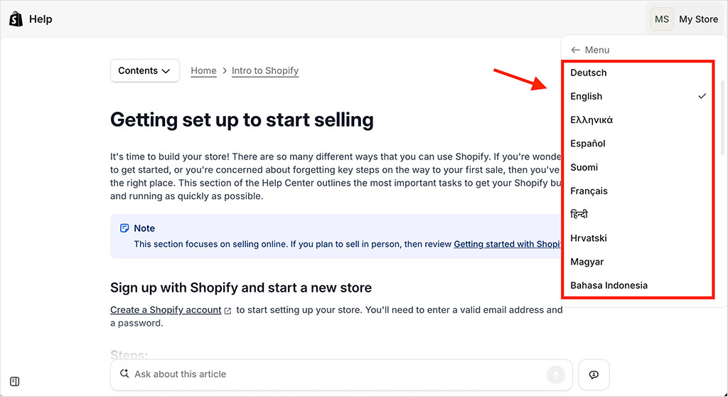 Shopify help center