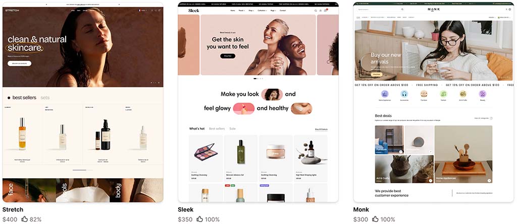 Some of the available templates in the Shopify theme store