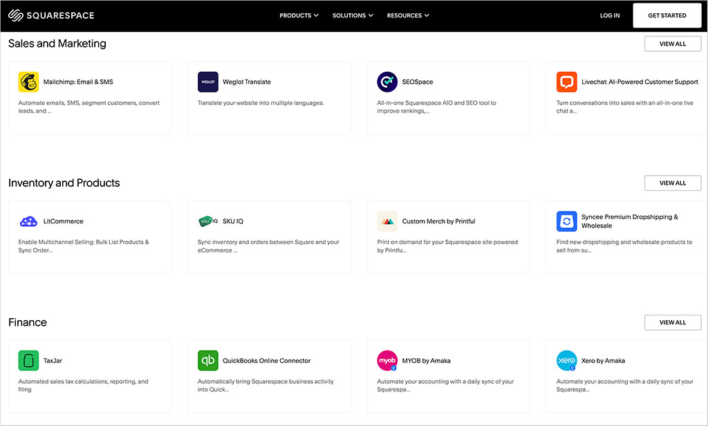 Squarespace's 'Extensions' store.