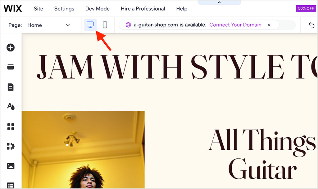 Toggling between the desktop and mobile versions of your site in Wix