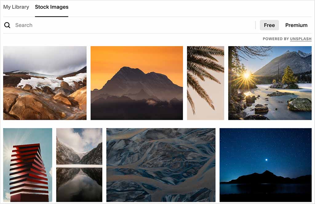 The Unsplash integration with Squarespace — this allows you to make use of an extensive collection of high-quality, royalty-free images.