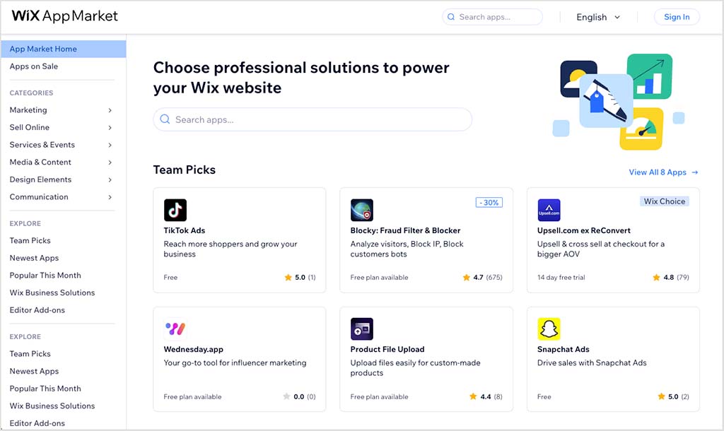 The Wix app market