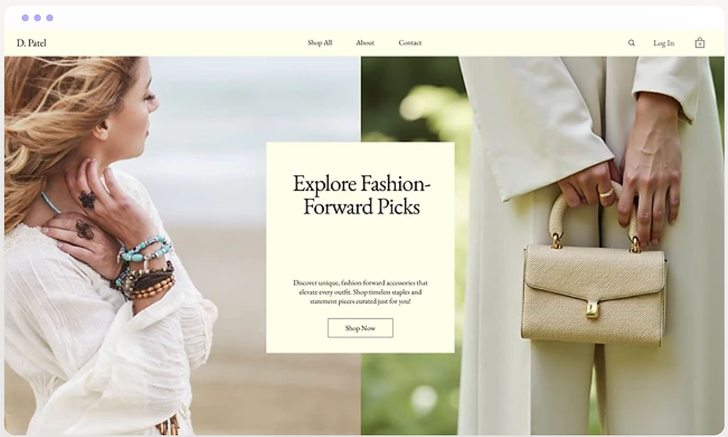 Example of a Wix template, 'Accessories Store'